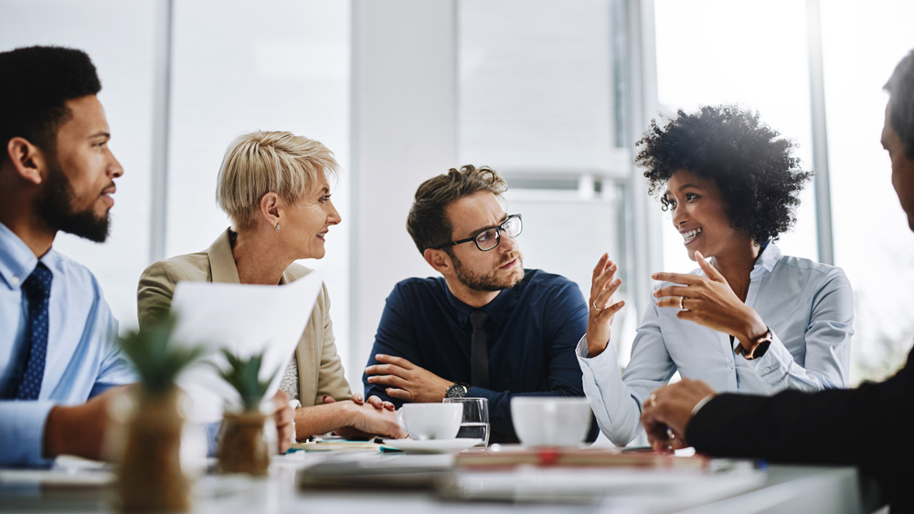 people in office setting practicing dialogue skills