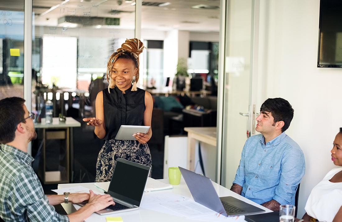 Woman Presenting to a group of Professionals