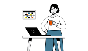 illustration of woman standing confidently at her desk