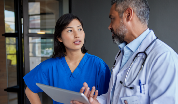 nurse and doctor talking