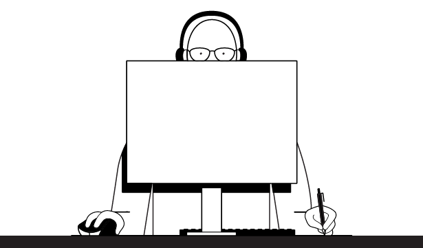 Illustration of man at computer