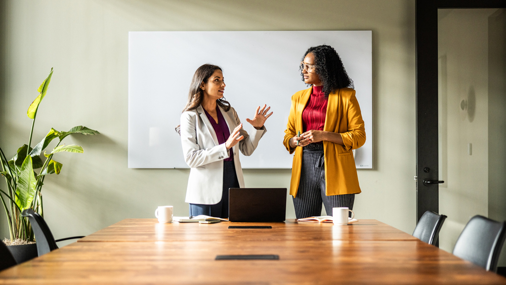 two businesswomen talking