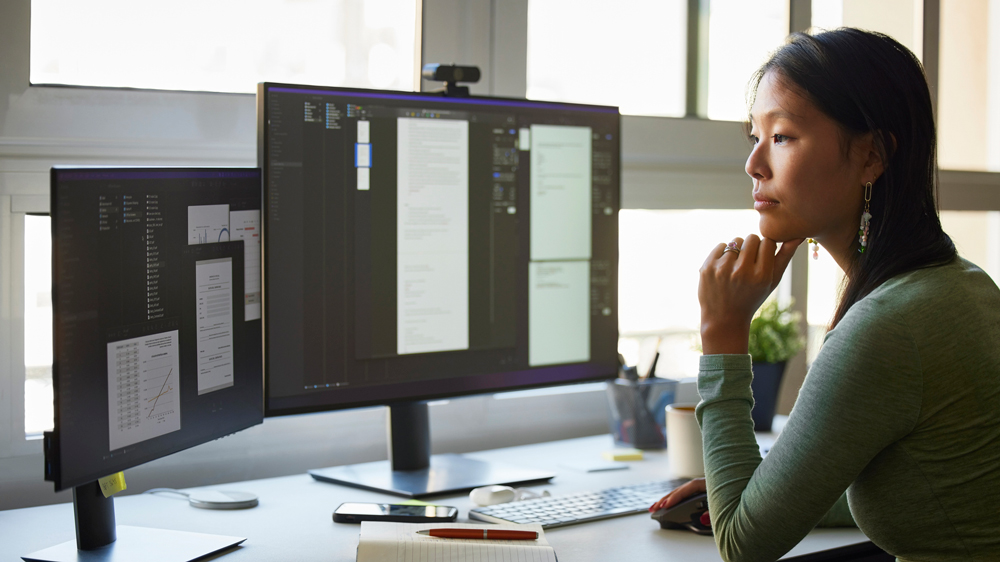 businesswoman using computer at desk